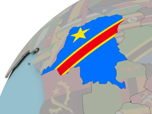 Mapa da República Democrática do Congo com bandeira — Fotografia de Stock
