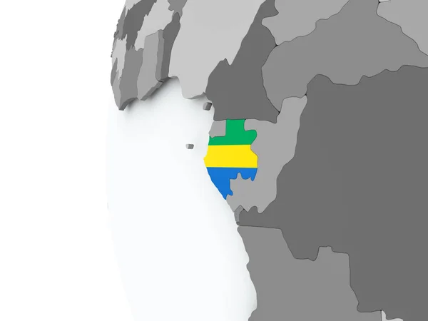 Gabon na zeměkouli s příznakem — Stock fotografie