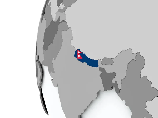 Nepal on globe with flag — Stock Photo, Image