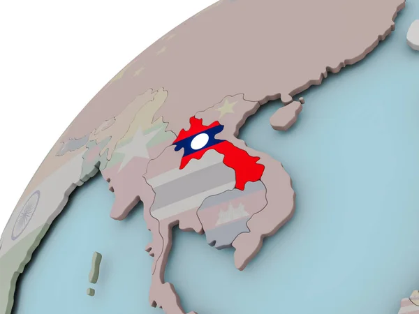 Zobacz mapę Laos z flagą — Zdjęcie stockowe