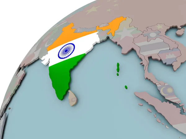 带有国旗的印度地图 — 图库照片