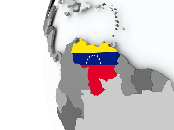 Venezuela op wereldbol met vlag — Stockfoto