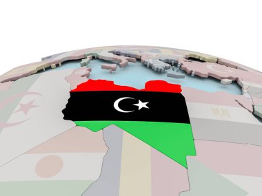 Libya bayrağı ile dünya üzerinde siyasi Haritası
