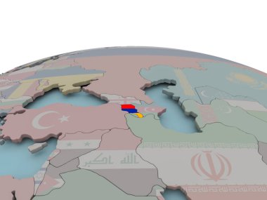 Ermenistan siyasi harita üzerinde küre bayrak ile