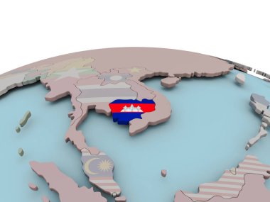 Kamboçya bayrağı ile dünya üzerinde siyasi Haritası