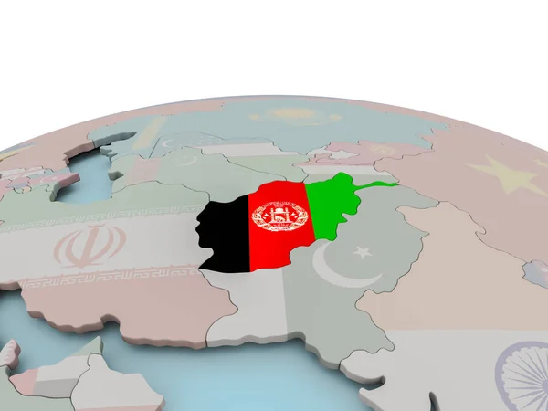 Carte politique de l'Afghanistan sur le globe avec drapeau — Photo