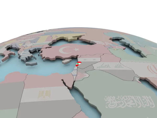 Politische Landkarte von Libanon auf Globus mit Fahne — Stockfoto