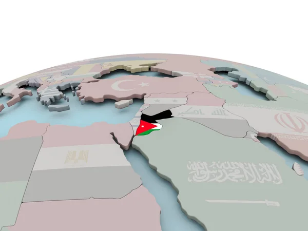 Mappa politica della Giordania sul globo con la bandiera — Foto Stock
