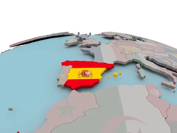 Politisk karta över Spanien på jordglob med flagga — Stockfoto