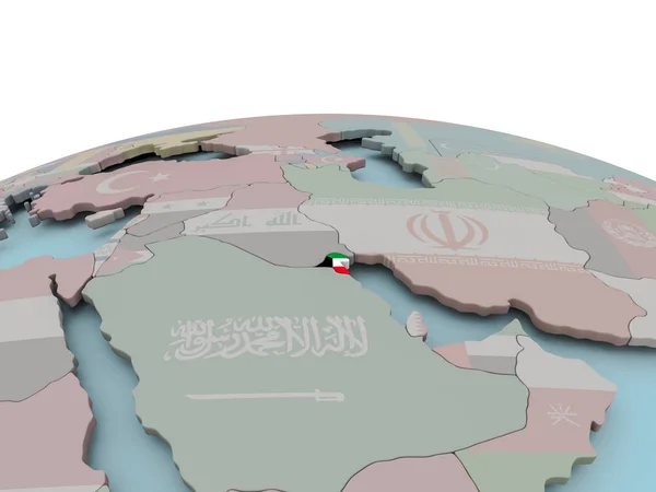 Mappa politica del Kuwait sul globo con la bandiera — Foto Stock