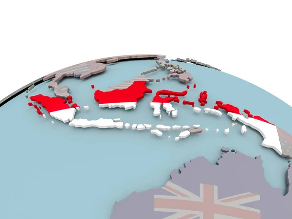 インドネシアの国旗と世界地図政治 — ストック写真