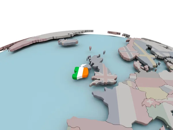 Mapa político de Irlanda en globo con bandera — Foto de Stock