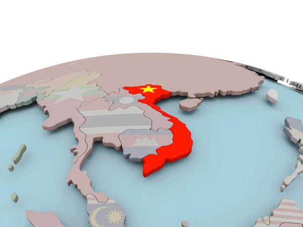Politická mapa Vietnamu na zeměkouli s vlajkou — Stock fotografie