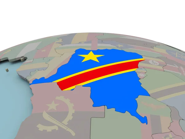 Mapa político da República Democrática do Congo no globo com bandeira — Fotografia de Stock