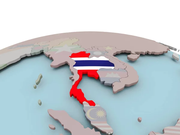 Political map of Thailand on globe with flag — Stock Photo, Image