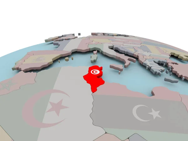 Carte politique de la Tunisie sur le globe avec drapeau — Photo