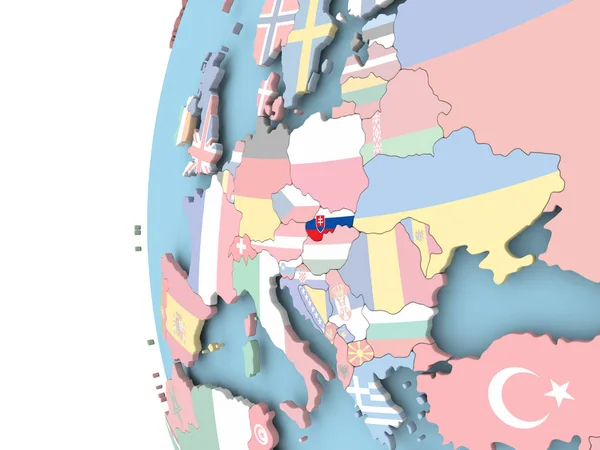 Flagge der Slowakei auf politischem Globus — Stockfoto