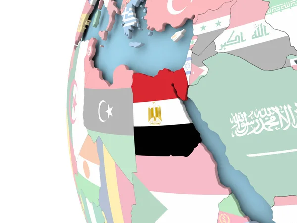 Vlag van Egypte op politieke wereldbol — Stockfoto