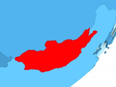 Moğolistan Haritası mavi siyasi dünya üzerinde