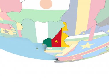 Kamerun Haritası dünya üzerinde bayrak ile