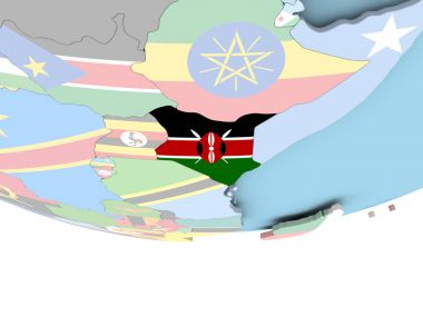 Dünya üzerinde bayrak ile Kenya Haritası