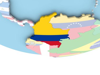 Kolombiya Haritası dünya üzerinde bayrak ile