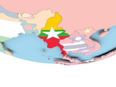 Myanmar Haritası dünya üzerinde bayrak ile