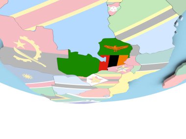 Dünya üzerinde bayrak ile Zambiya Haritası
