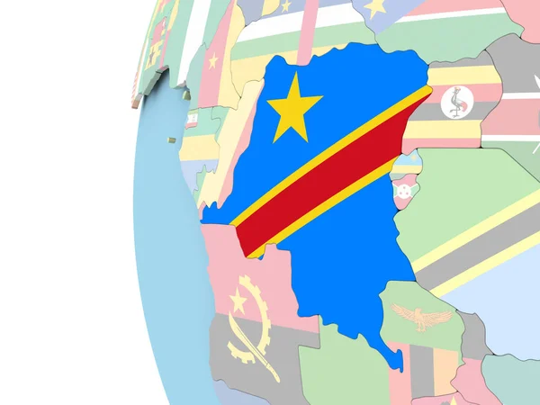 Bandeira da República Democrática do Congo no mundo político — Fotografia de Stock