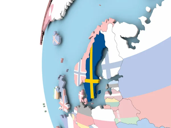 Flag of Sweden on political globe — Stock Photo, Image