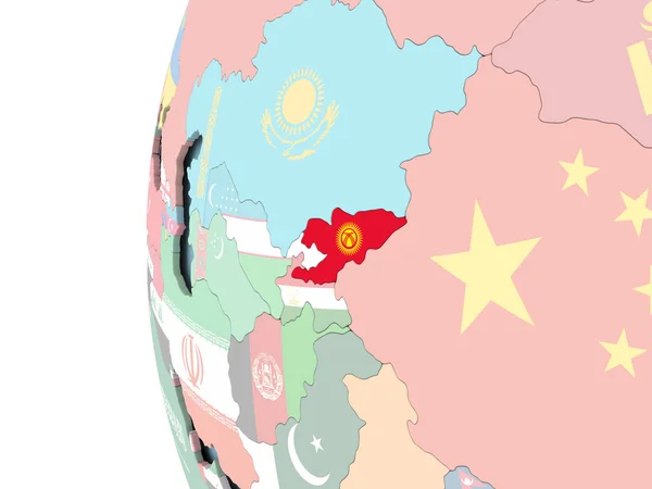 Флаг Киргизии по политическому глобусу — стоковое фото