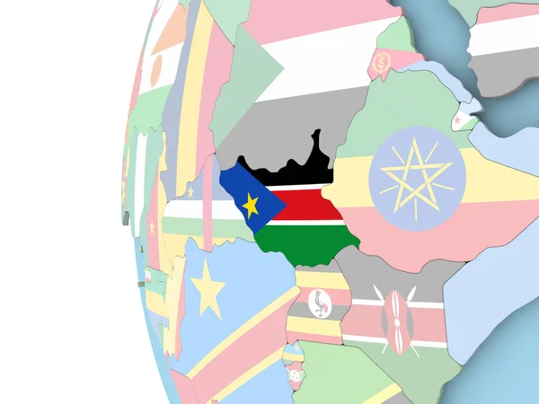 Bandeira do Sudão do Sul no mundo político — Fotografia de Stock