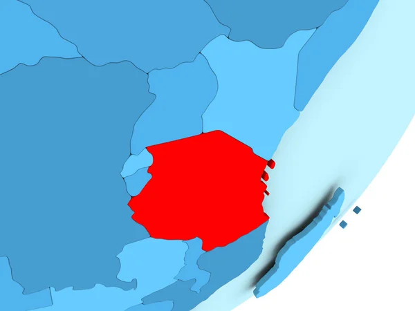 Tanzanya Haritası mavi siyasi dünya üzerinde — Stok fotoğraf