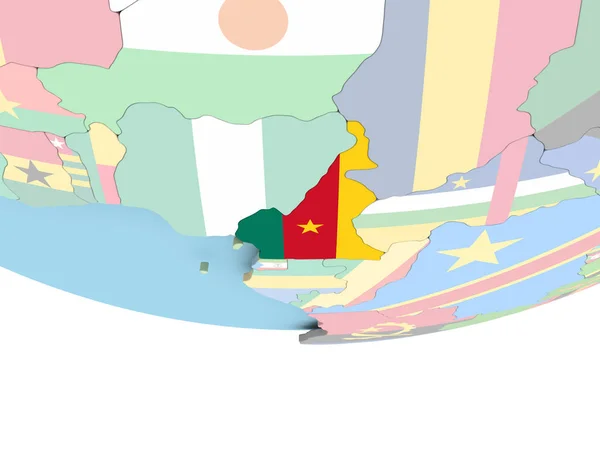 Mapa Kamerunu z flagą na całym świecie — Zdjęcie stockowe