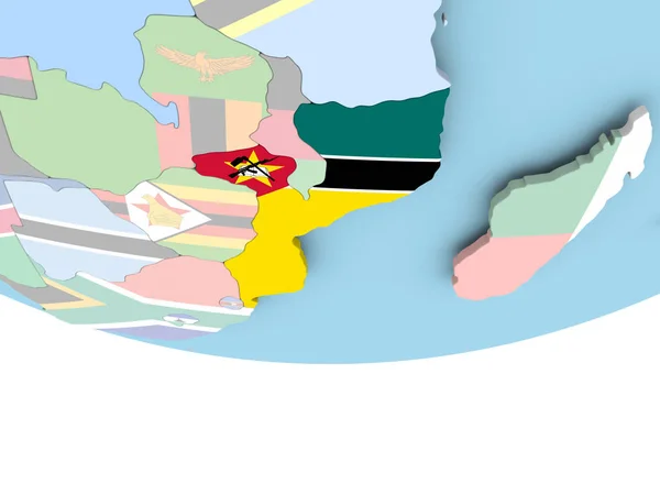 Carte du Mozambique avec drapeau sur le globe — Photo