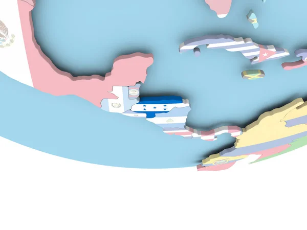 Mapa z Hondurasu s vlajkou na zeměkouli — Stock fotografie