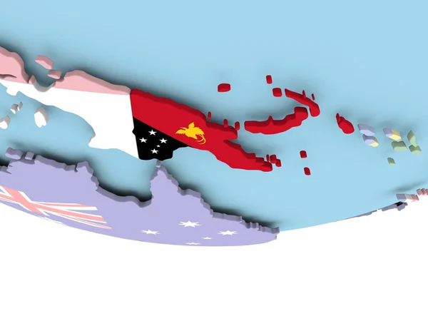 Dünya üzerinde bayrak ile Papua Yeni Gine Haritası — Stok fotoğraf