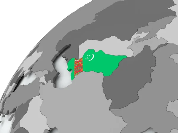 Türkmenistan bayrağı üzerinde gri Küre — Stok fotoğraf