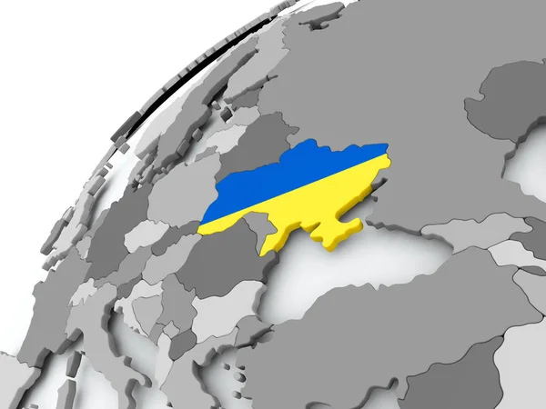 Flagge der Ukraine auf grauem Globus — Stockfoto
