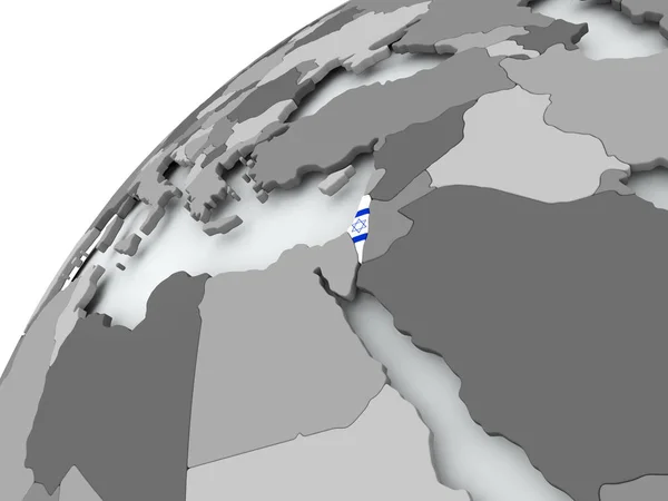 Прапор Ізраїлю на сірий глобус — стокове фото