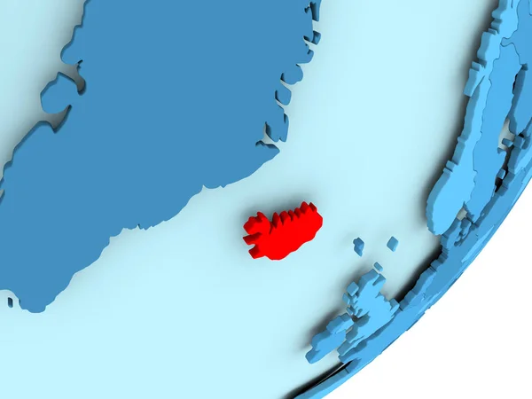 Map of Iceland on blue political globe — Stock Photo, Image