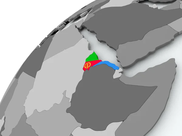 厄立特里亚在灰色地球仪上的标志 — 图库照片