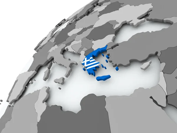 Bandiera della Grecia sul globo grigio — Foto Stock