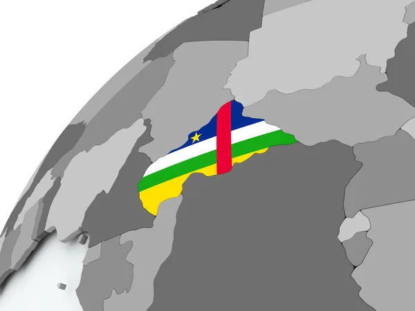 Flaggan i centrala Afrika på grå jordglob — Stockfoto