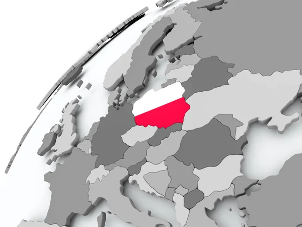 회색 세계에 폴란드의 국기 — 스톡 사진