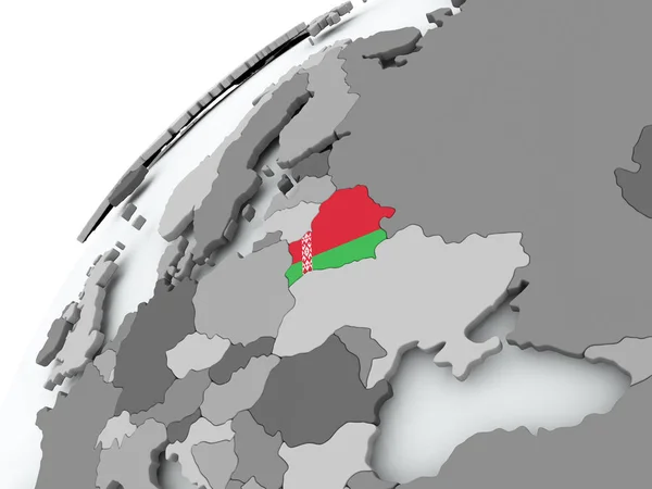 Bandiera della Bielorussia sul globo grigio — Foto Stock