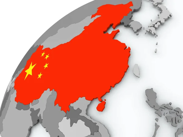 Bandeira da China no globo cinzento — Fotografia de Stock