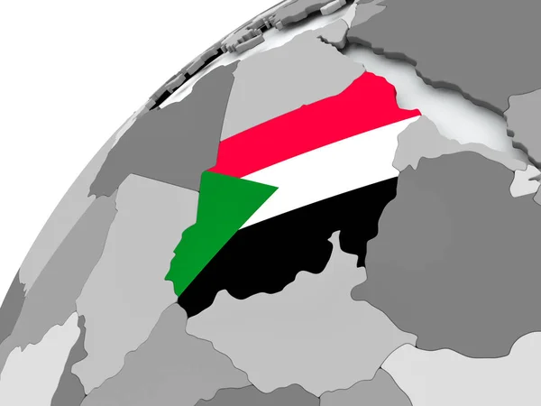 Flag of Sudan on grey globe — Stock Photo, Image