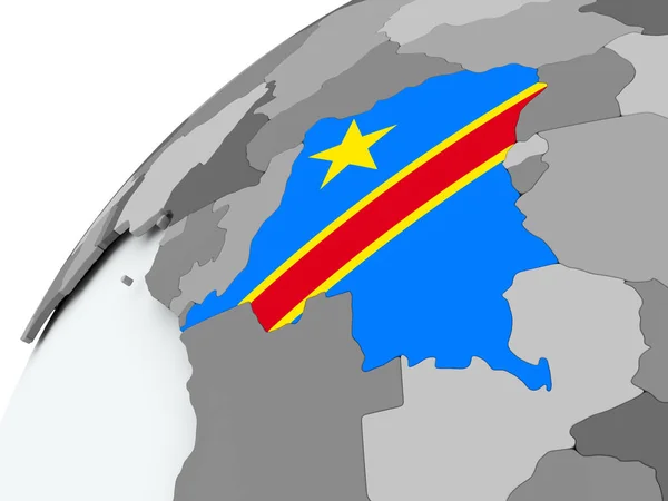 Bandera de la República Democrática del Congo en globo gris — Foto de Stock