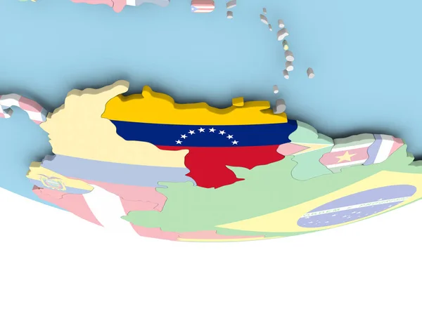 Kaart van Venezuela met vlag op de wereldbol — Stockfoto